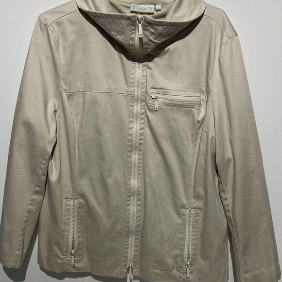 Lulu-B Women's Beige Full Zip Mock Neck Cotton Blend Windbreaker Jacket Large - Picture 1 of 13